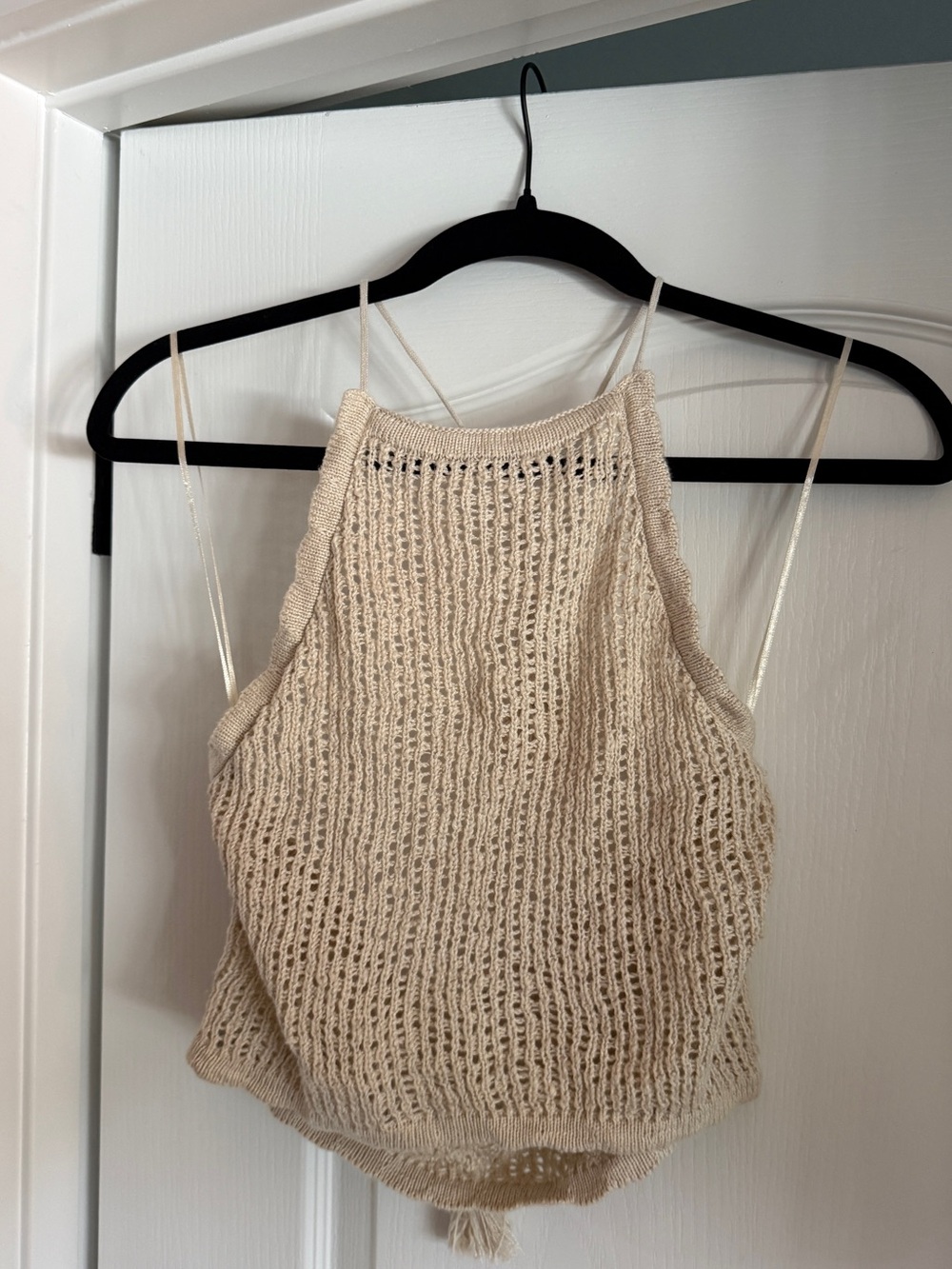 Anthropologie By Together Women's Cream Crochet Halter Cropped Tank Top / Size L